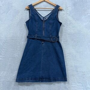 By Rewash Denim Dress Womens Large Zip Front Belted Western Festival